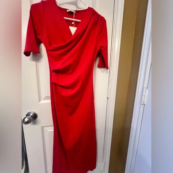 NWT Zara Red Draped Dress, size medium - Picture 1 of 6